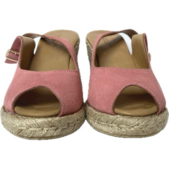 GARNET HILL Nubuck Leather Wedge Slingback Espadrille Size‎ 8 Pink Made In Italy - Picture 7 of 13